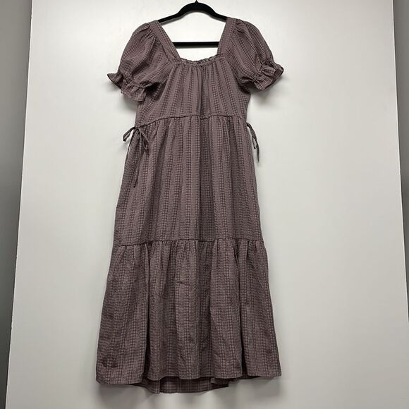 Madewell Square-Neck Tiered Midi Dress in Textured Seersucker - Picture 6 of 7